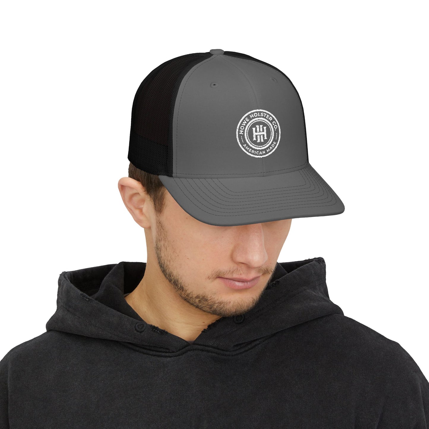 Round Logo Snapback Trucker Cap | Embroidered Patch, Mesh Back