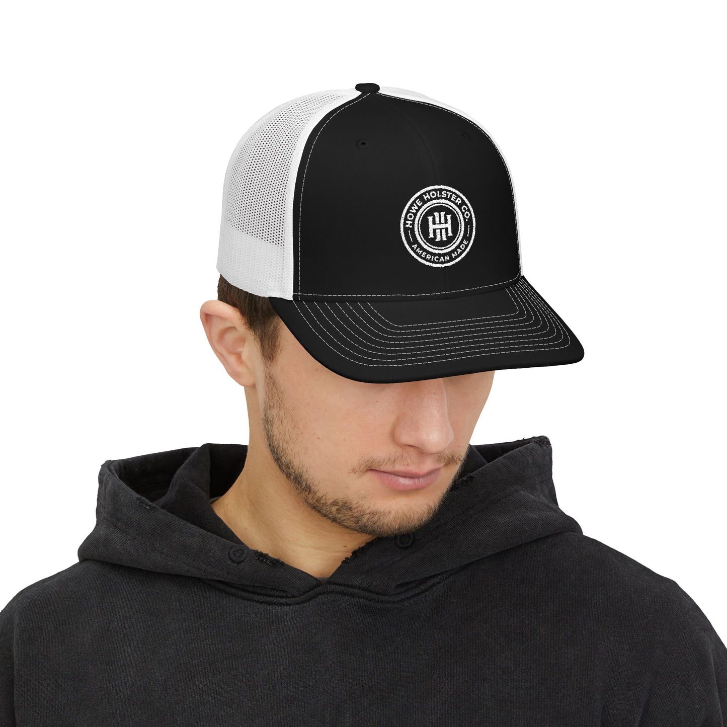 Round Logo Snapback Trucker Cap | Embroidered Patch, Mesh Back