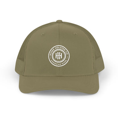 Round Logo Snapback Trucker Cap | Embroidered Patch, Mesh Back