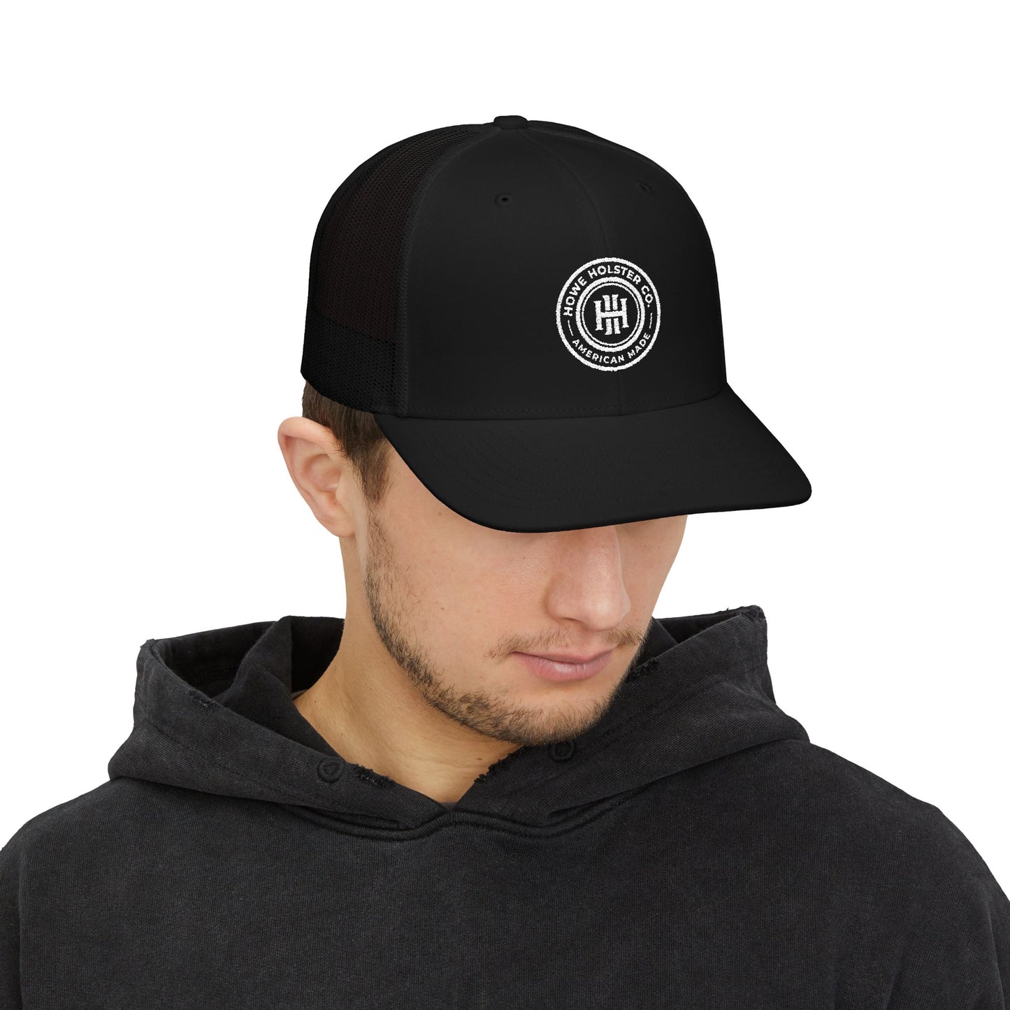 Round Logo Snapback Trucker Cap | Embroidered Patch, Mesh Back